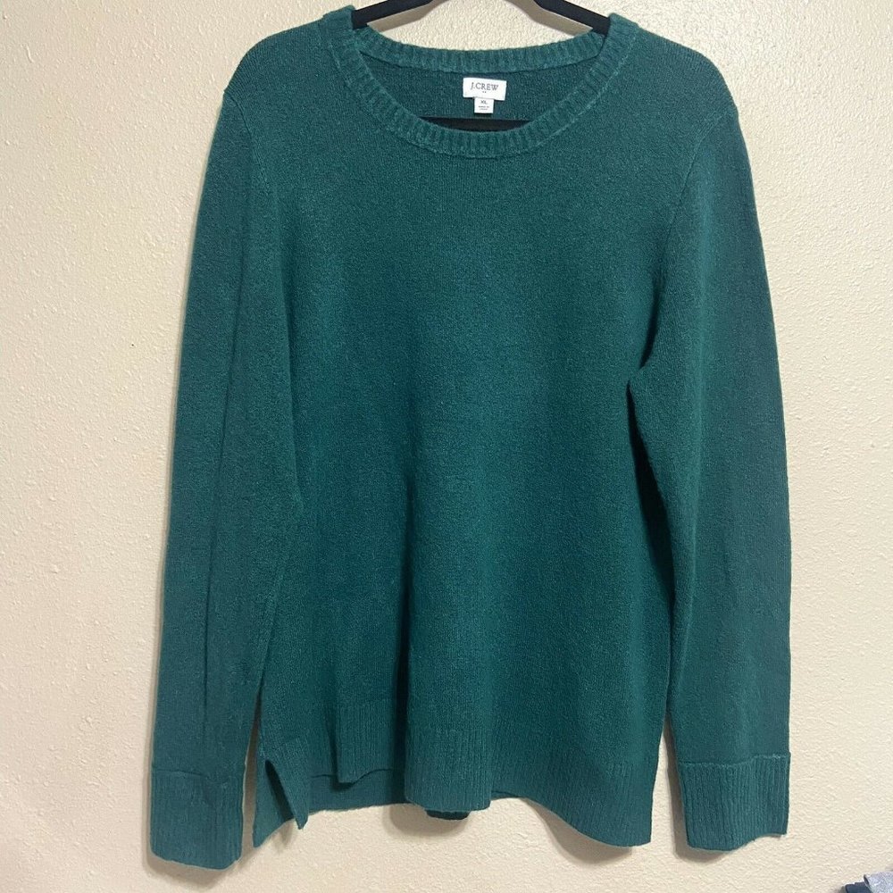 J. Crew Knit Top Sweater Size XL WOOL BLEND Long Sleeves Crew Teal Green EUC